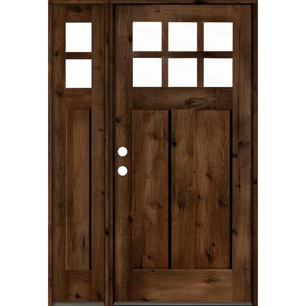 Krosswood Doors 50 in. x 80 in. Craftsman Alder 2 Panel Right-Hand 6Lite Clear Glass Provincial Wood Prehung Front Door /Left Sidelite