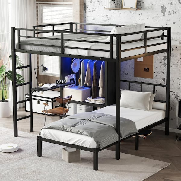 Nestfair Black Metal Full XL over Twin Bunk Bed with Folding Desk ...