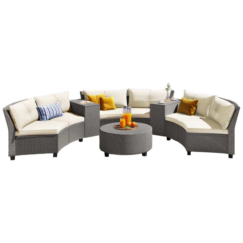 9-Pieces Rattan Composite Outdoor Fan-Shaped Suit Combination Loveseat ...