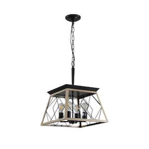 Retro 15.7 in.W 4-Light Oak Rustic Linear Chandelier for Kitchen with No Bulbs Included