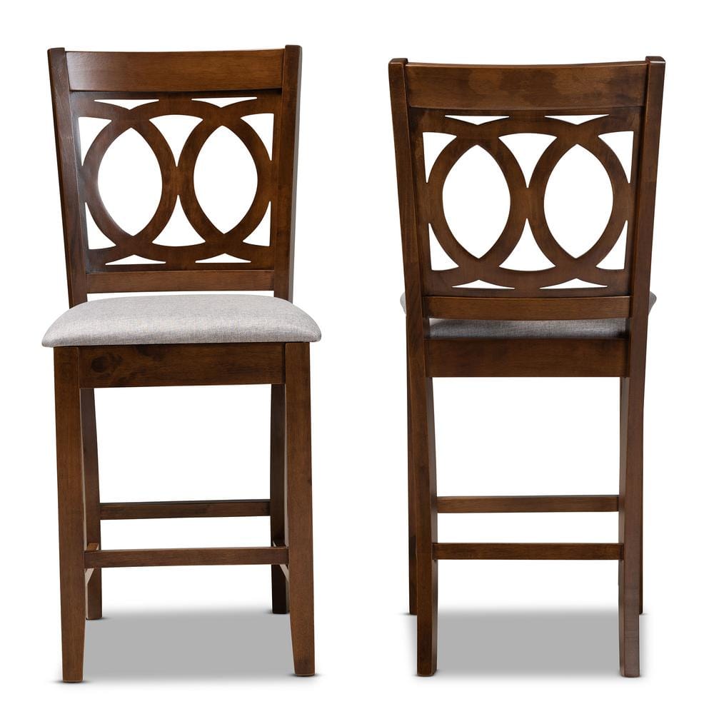 Lenoir Grey Fabric and Walnut Wood Counter Stools, Set of 2