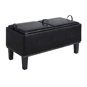 Designs4Comfort Brentwood Black Faux Leather/Black Storage Ottoman with Reversible Trays