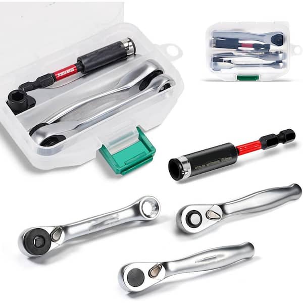 Unbranded Mini Ratchet Wrench Set, 1/4" Drive, CRV S2 Steel, 72T Quick-Release Socket & Bit Holder, 4-Pack