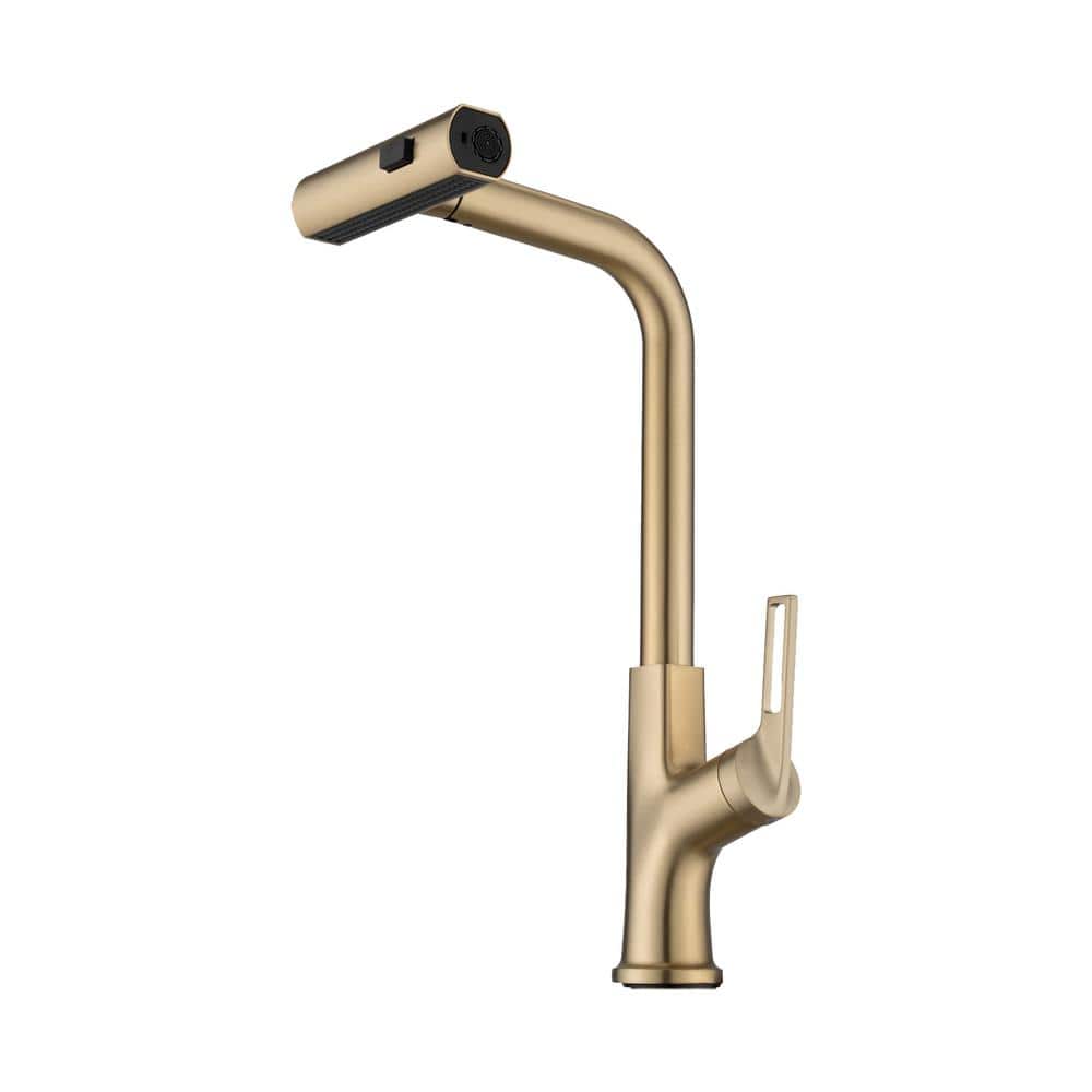 Single Handle Pull-Down Sprayer Kitchen Faucet with Waterfall in Brushed Go