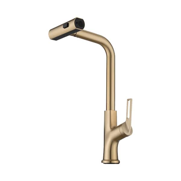 Unbranded Single Handle Pull-Down Sprayer Kitchen Faucet with Waterfall in Brushed Gold