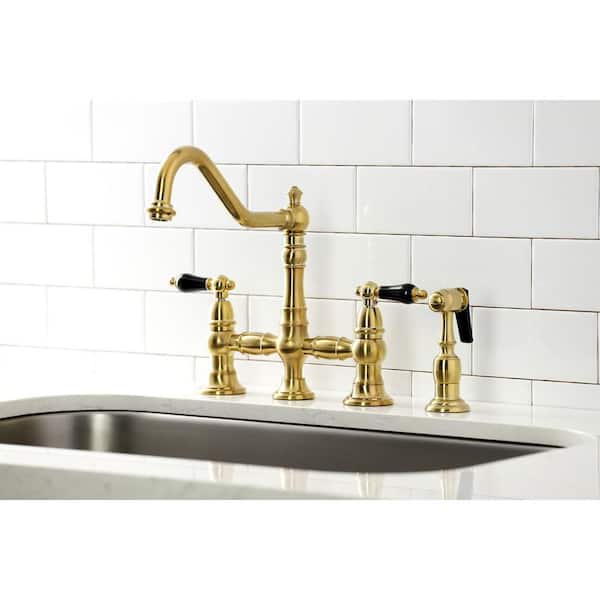 Duchess 2-Handle Bridge Kitchen Faucet with Side Sprayer in Brushed Brass