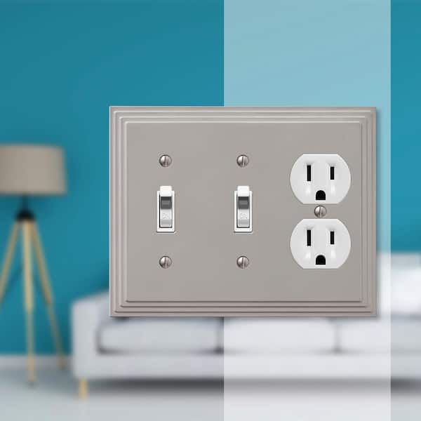 Tiered 3 Gang 2-Toggle and 1-Duplex Metal Wall Plate - Satin Nickel
