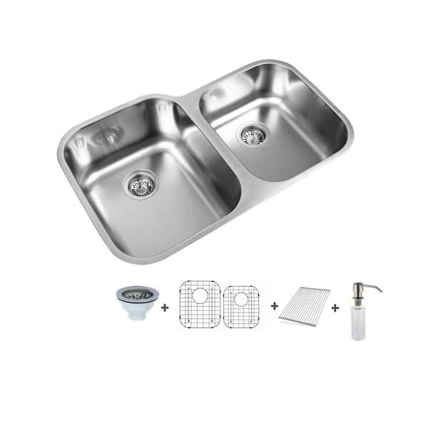 UKINOX 31.5 in. Undermount 60/40 Split Double Bowl Stainless Steel Undermount Sink