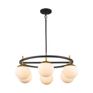 50-Watt 6-Light Black and Gold Pendant Light with Glass Shades, Bulbs Included