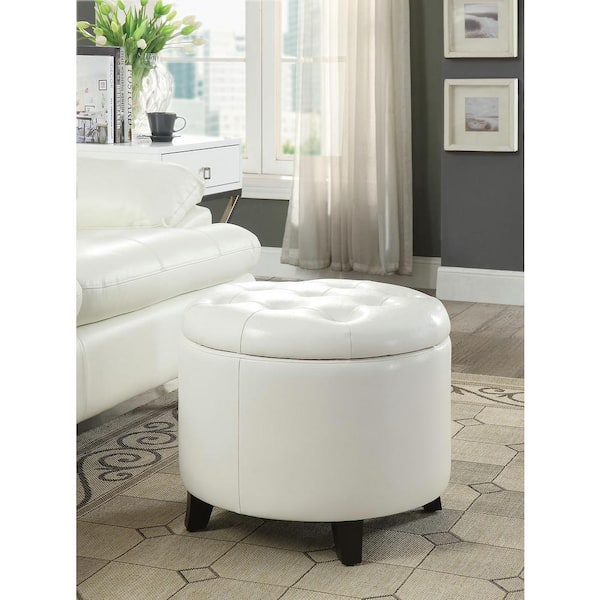 Convenience Concepts Designs4Comfort Ivory Faux Leather Round Storage Ottoman