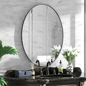 22 in. W x 30 in. H Large Oval Mirror Stainless Steel Framed Mirror Wall Mirrors Bathroom Vanity Mirror in Brushed Black