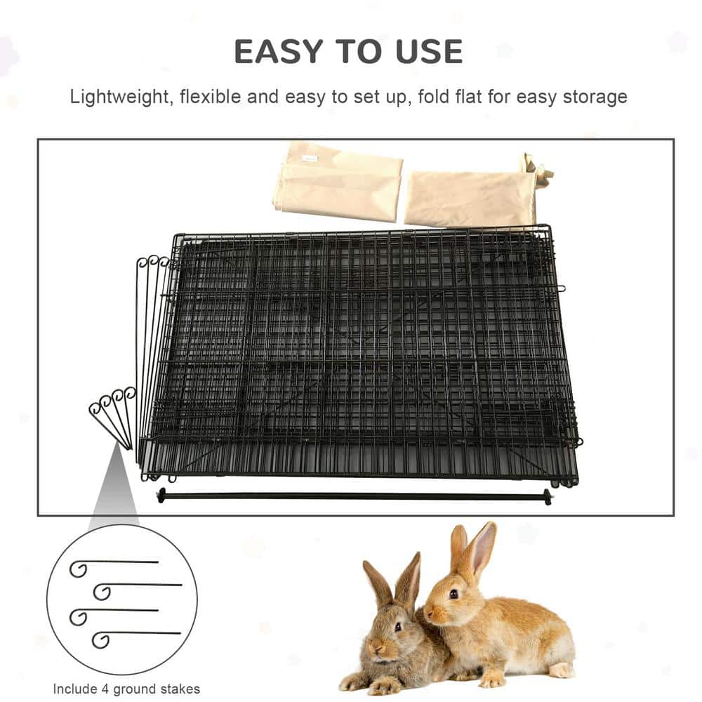Beige Metal Outdoor Animal Playpen with Roof, 87"