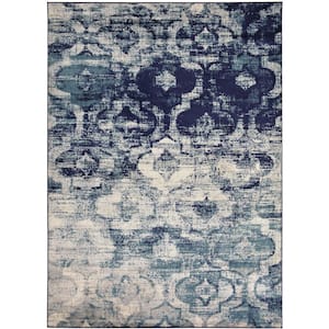 Studio Trellis Lattice Navy 5 ft. x 7 ft. Classic Braided Vintage Contemporary Polypropylene Rectangular Area Rug