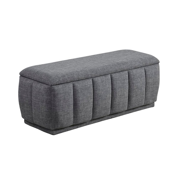 Lazzara Perivale Gray Boucle Fabric Solid Wood Brown Finish Lift Top Storage Bench 50 in.