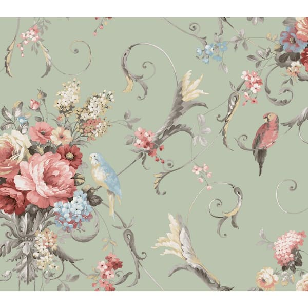Parrots with Floral Bouquets Eucalyptus Peel and Stick Wallpaper