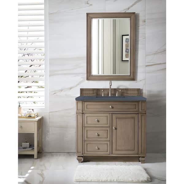 James Martin Vanities Bristol 36 in. W x 23.5 in. D x 34 in. H Single Vanity in Whitewashed Walnut with Quartz Top in Charcoal Soapstone
