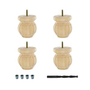 4 in. x 3-1/2 in. Unfinished Solid Hardwood Round Bun Foot (4-Pack)