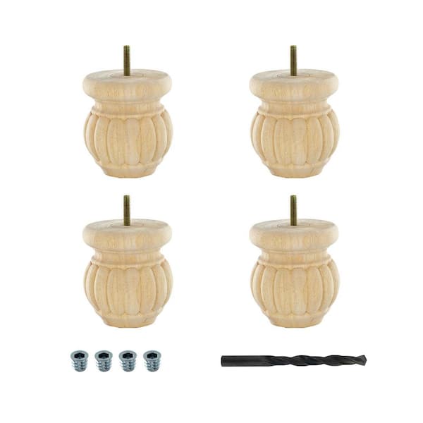 American Pro Decor 4 in. x 3-1/2 in. Unfinished Solid Hardwood Round Bun Foot (4-Pack)