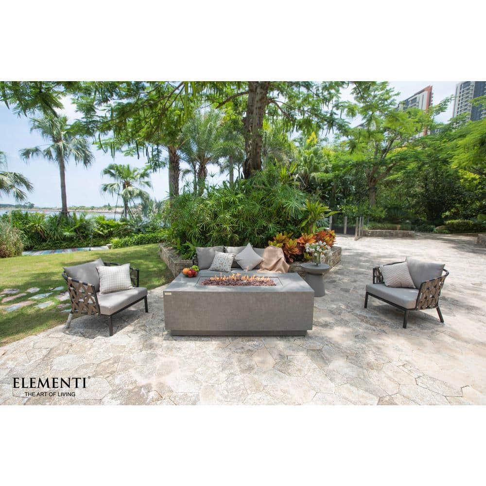 Light Gray Gas Fire Pit Table with Stainless Steel Elements