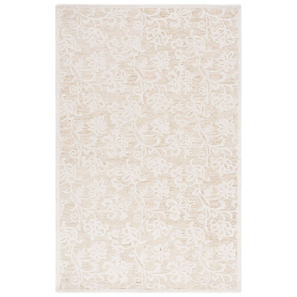 Handmade Ivory Floral Tufted Wool Area Rug 8' x 10'