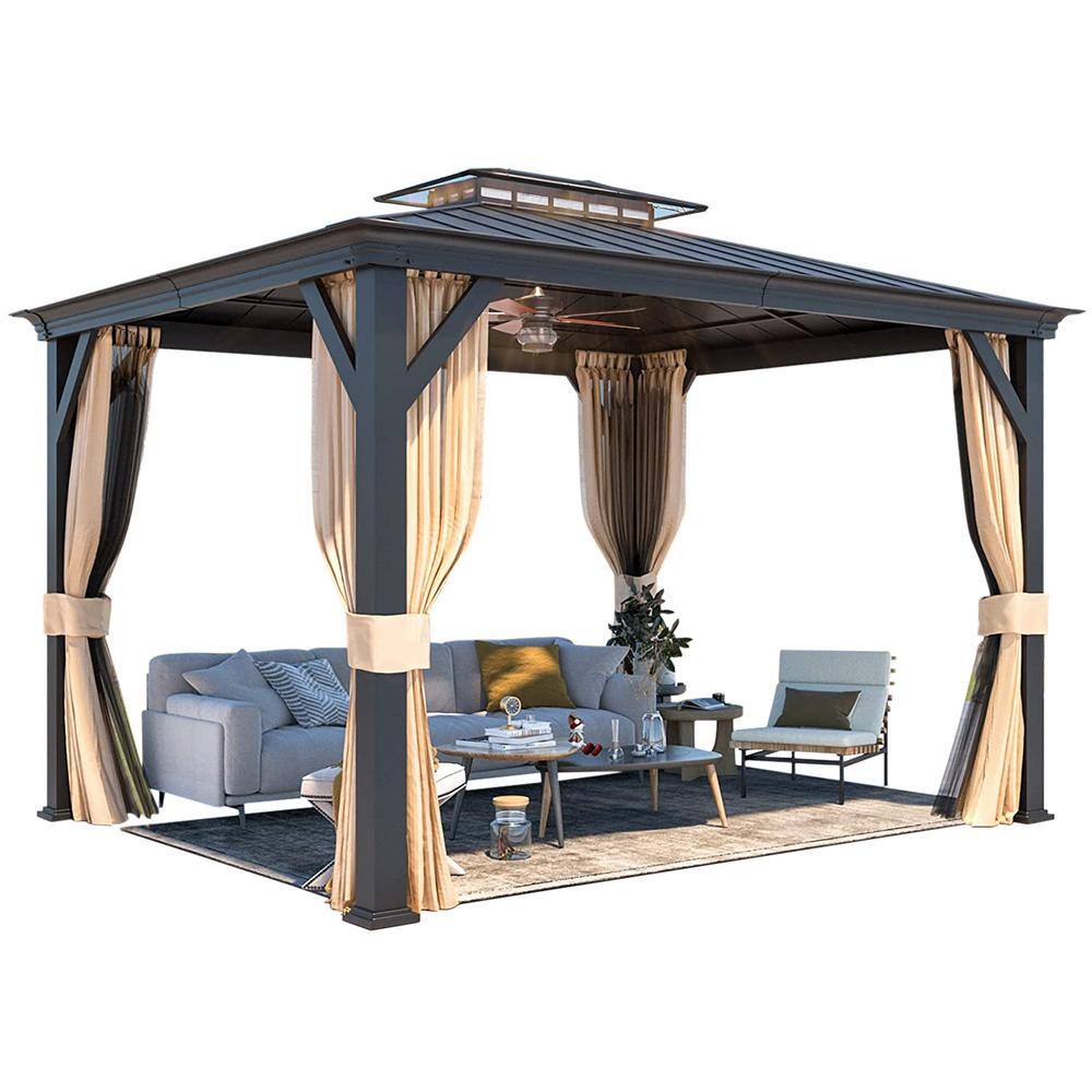 12 ft. x 10 ft. Hardtop Gazebo, Outdoor Gazebo Canopy with Curtains and Netting, Sunshade for Garden and Patio price history on PriceWatchPro