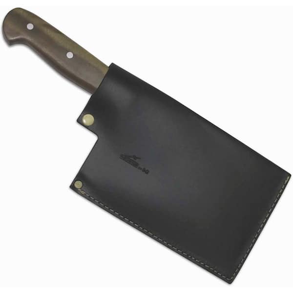 10 Damascus Chef Meat Cleaver with Dark Wood Handle & Leather Sheath
