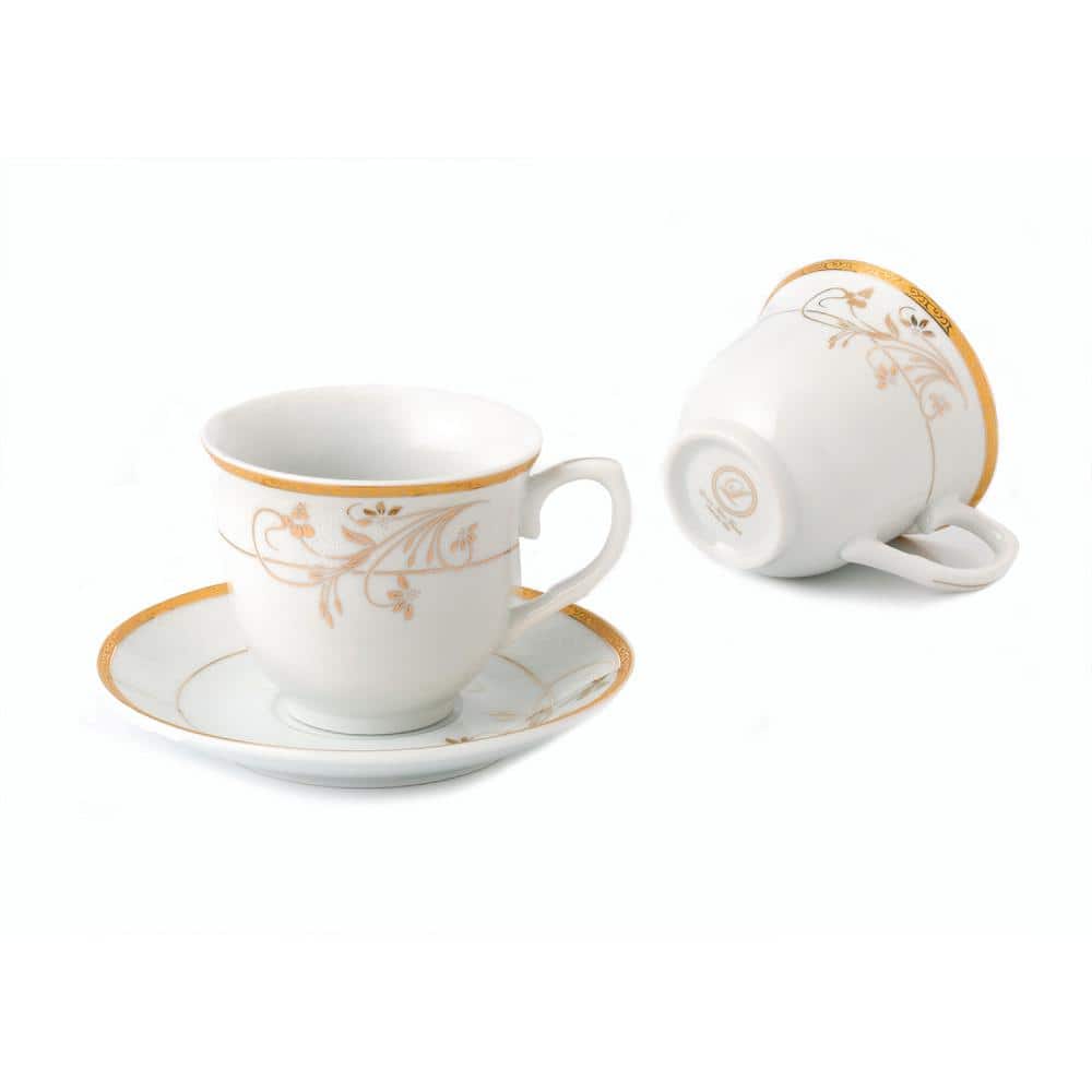 Gold Floral Design Porcelain Tea-Coffee Set for Four