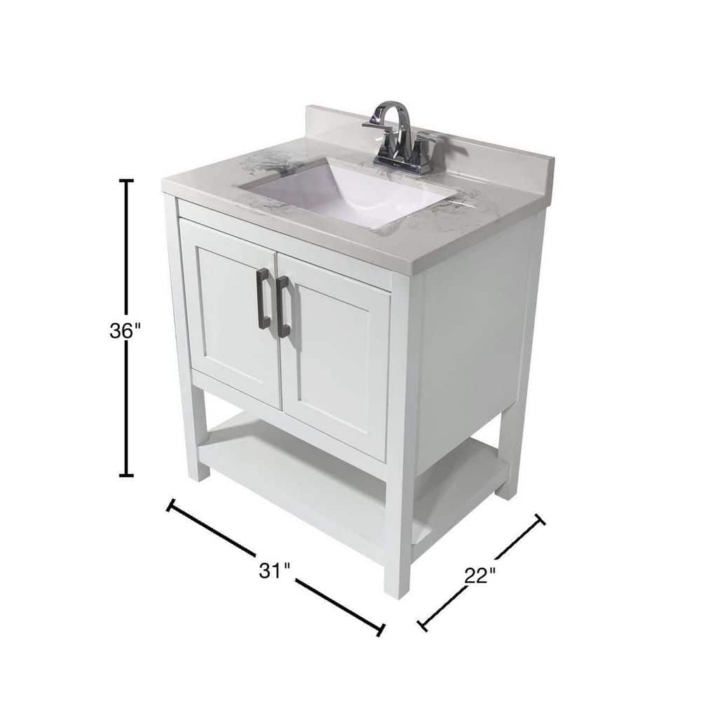 Tufino 31'' White Freestanding Bathroom Vanity with Carrara Marble Top
