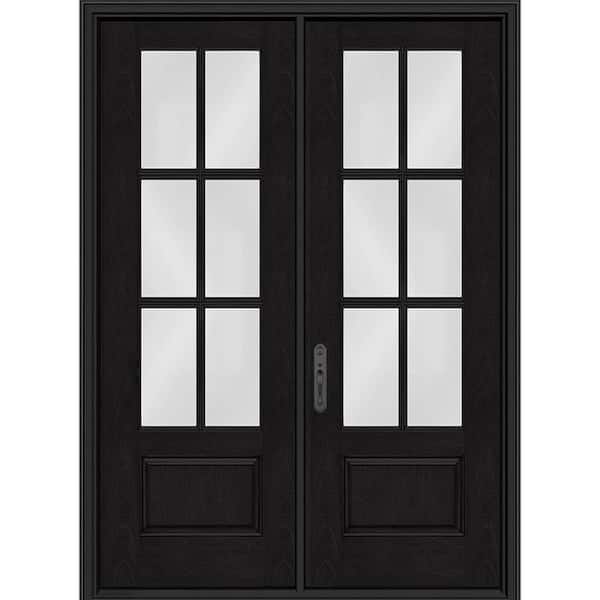 Regency 72 in. x 96 in. 3/4-6Lite Clear Glass RHIS Onyx Stain Fiberglass Double Prehung Front Door w/8012 Black Lockset