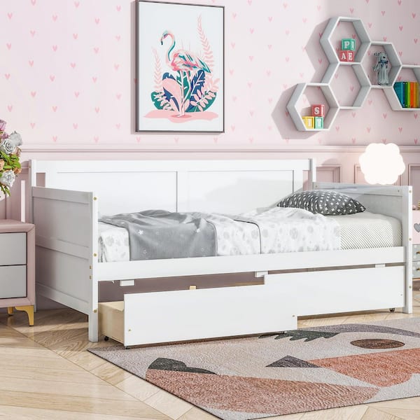 Deborah White Twin Size Daybed with 2-Storage Drawers on Wheel