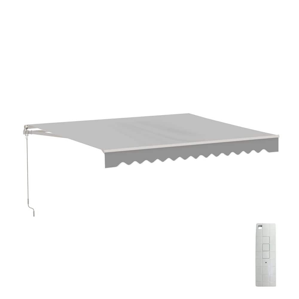 10 x 8 ft. Retractable Motorized Patio Awning - White Frame - Silver Gray F