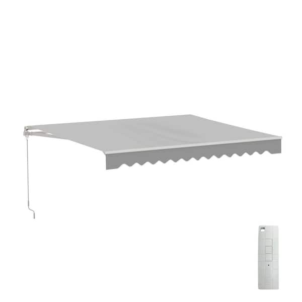 10 x 8 ft. Retractable Motorized Patio Awning - White Frame - Silver Gray Fabric