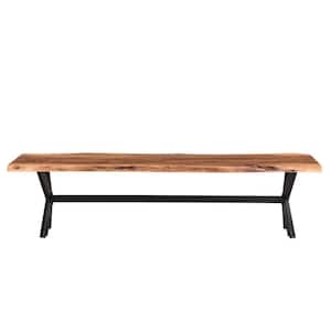 69 in. Brown and Black Solid Wood Dining bench