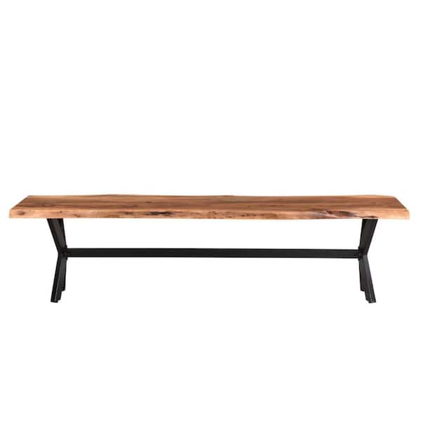 HomeRoots 69 in. Brown and Black Solid Wood Dining bench