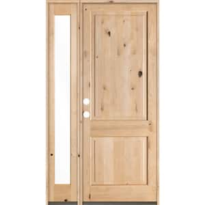 56 in. x 96 in. Rustic Alder Square Top Clear Low-E Unfinished Wood Right-Hand Prehung Front Door/Left Full Sidelite