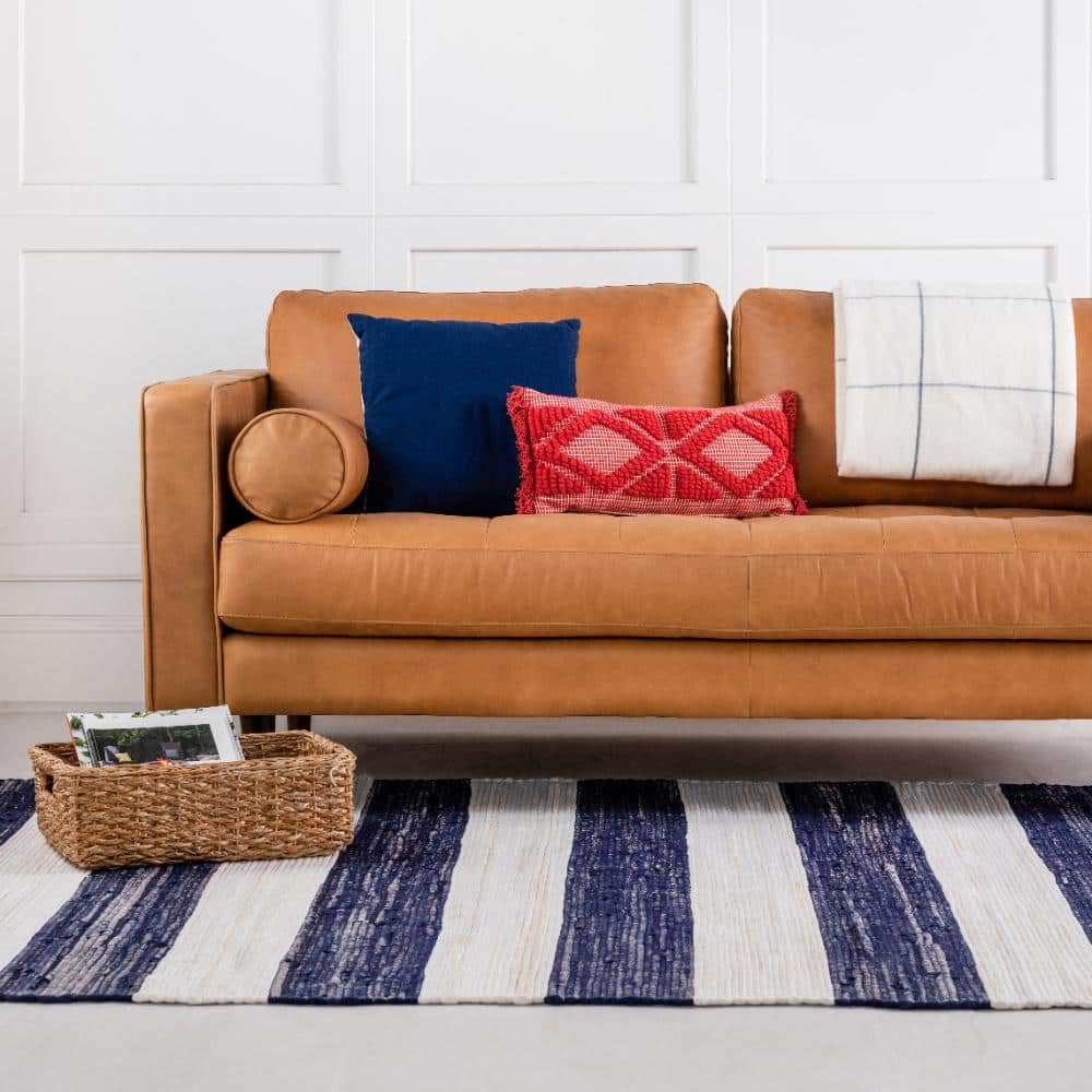 Handmade Navy Blue Stripe Braided 6' x 9' Rug