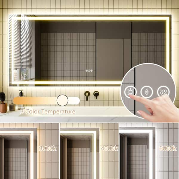 55 in. W x 30 in. H Large Rectangular Frameless LED Light Dimmable Anti-Fog Wall Bathroom Vanity Mirror