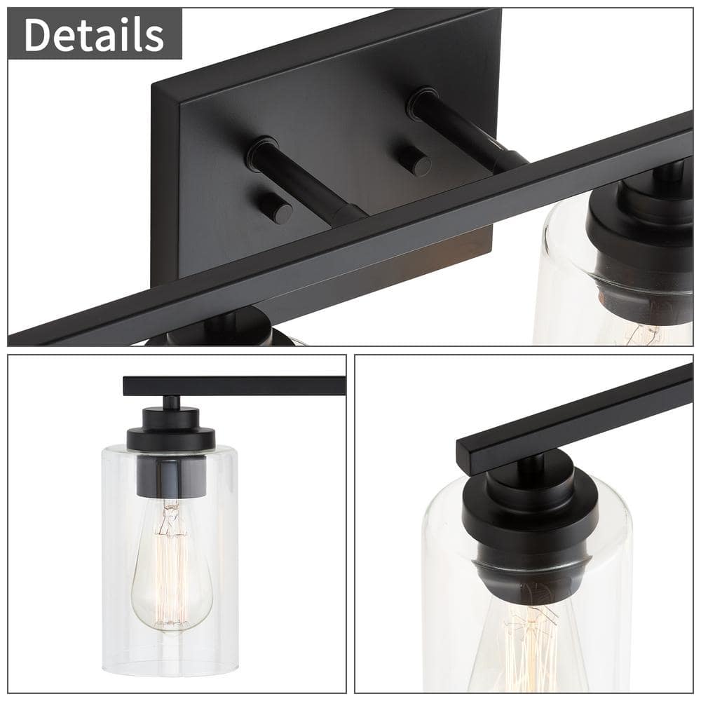 Black Metal and Glass 4-Light Dimmable Vanity Fixture