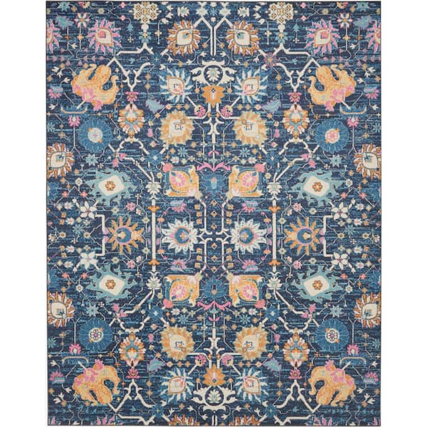Nourison Passion Navy 8 ft. x 10 ft. Floral Transitional Area Rug