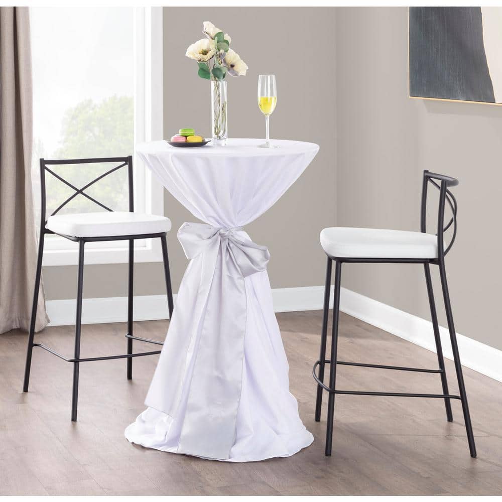 Charlotte 25" Black Metal and White Faux Leather Counter Stool Set