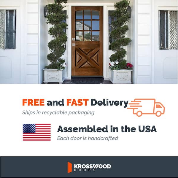 50 in. x 80 in. Farmhouse X Panel LH 1/2 Lite Clear Glass Unfinished Hemlock Wood Prehung Front Door with RSL