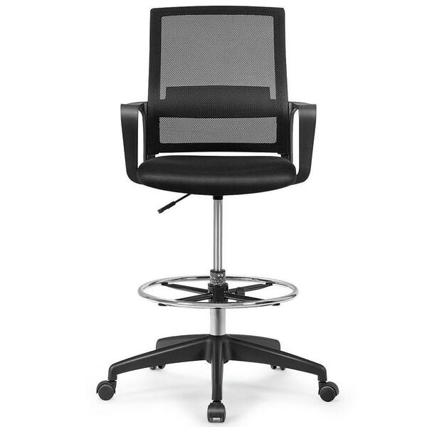 MAYKOOSH Black Flip-Top Ergonomic Mesh Drafting Swivel Desk Chair Lumbar  Support, Height Adjustable with Foot Ring 24860 - The Home Depot