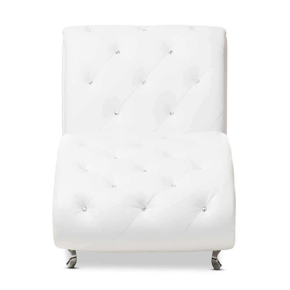 Pease 50'' White Faux Leather Tufted Chaise Lounge with Crystal Accents