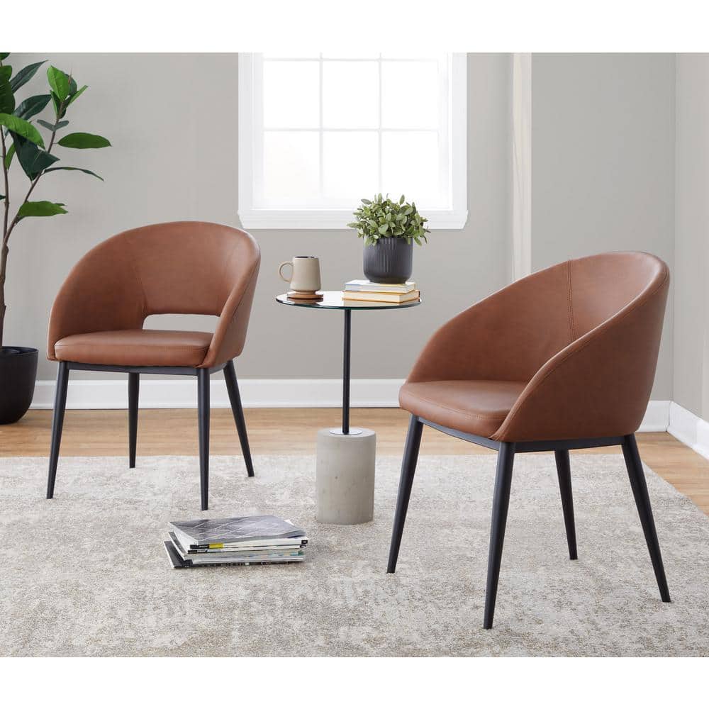Camel Faux Leather Upholstered Side Chair with Black Metal Legs