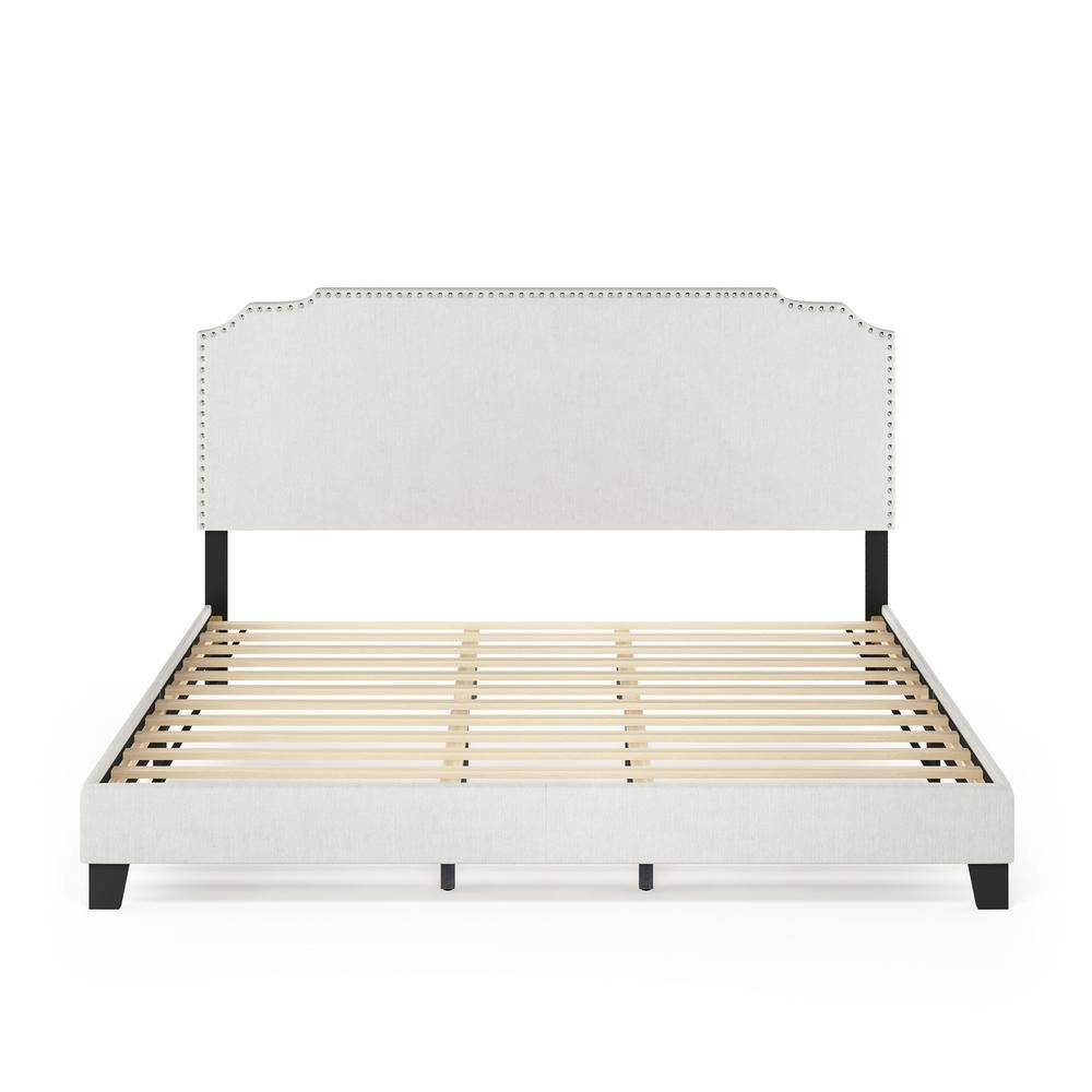 King Size Gray Upholstered Wood Bed Frame with Tufted Headboard