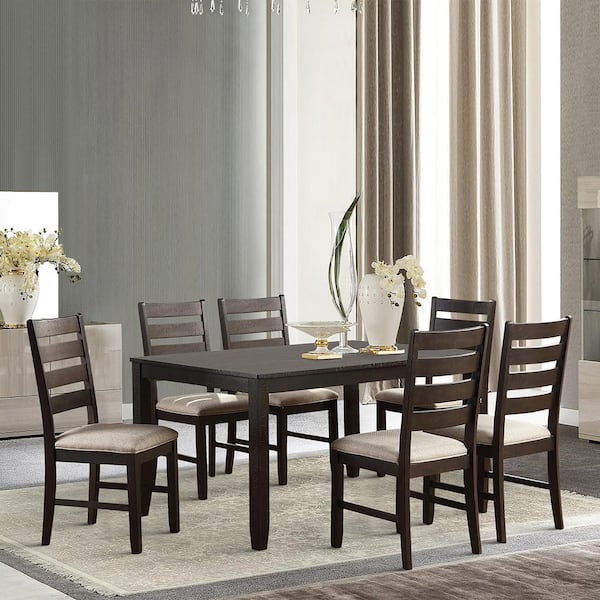 Lazzara Sharon 7-Piece Brown Finish Wood Top Dining Room Set