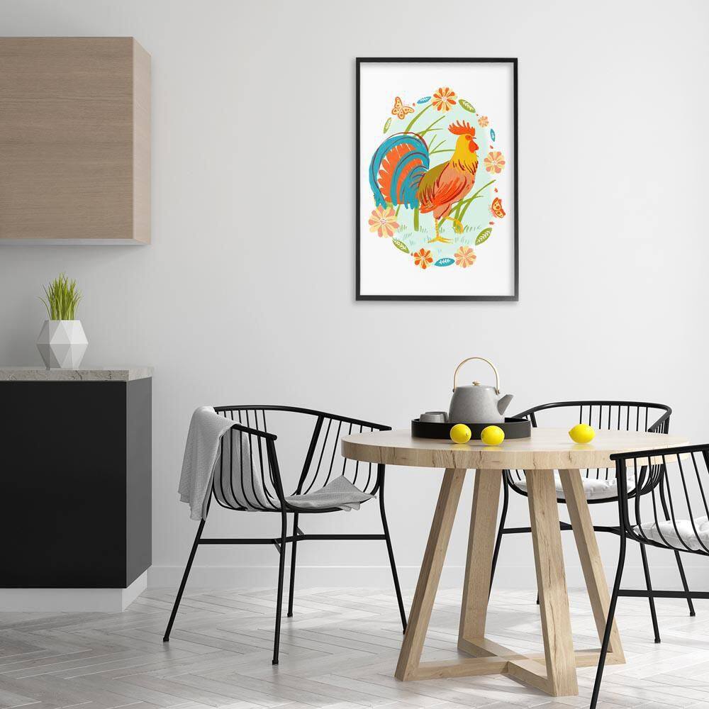 Rooster with Butterflies Border by Hannah Moren Black Framed Animal Giclee Art Print 30 in. x 20 in. price history on PriceWatchPro