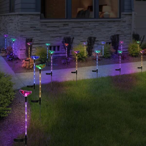 1 NEW Clear Butterfly LED Solar Landscape Garden Light Stake Fun Colorful 