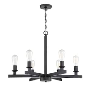 Chicago 6-Light Flat Black Finish Hanging Chandelier for Kitchen or Foyer with No Bulbs Included