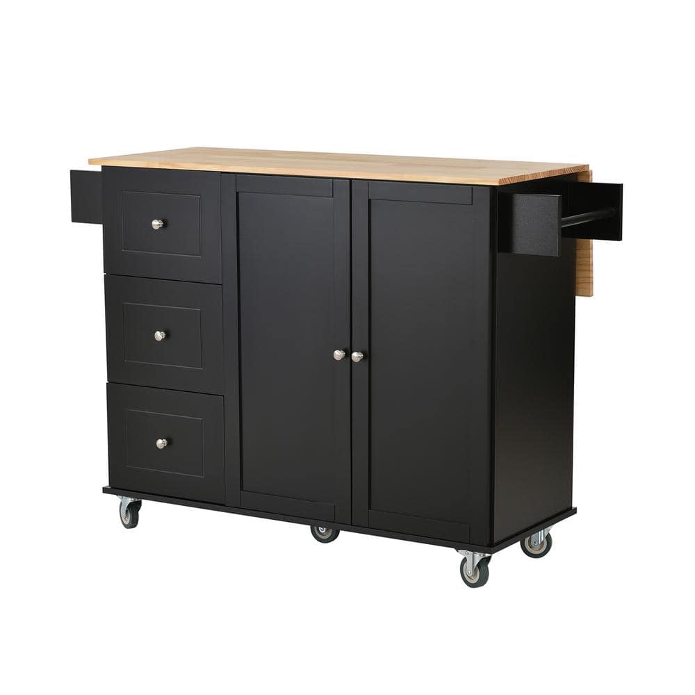 YOFE Black Rolling Mobile Kitchen Island Cart with Solid Wood Top/Wheel ...